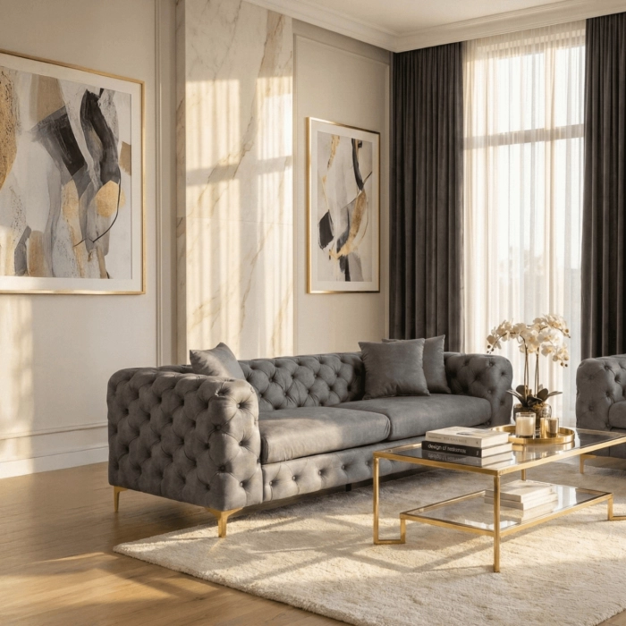 Sofa SORRENTO 3S Trzyosobowa Szara Welurowa