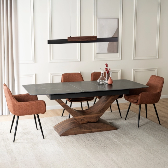 Stół ALICANTE Ceramiczny Rozkładany 160-200 cm Czarny Marmur/Orzech