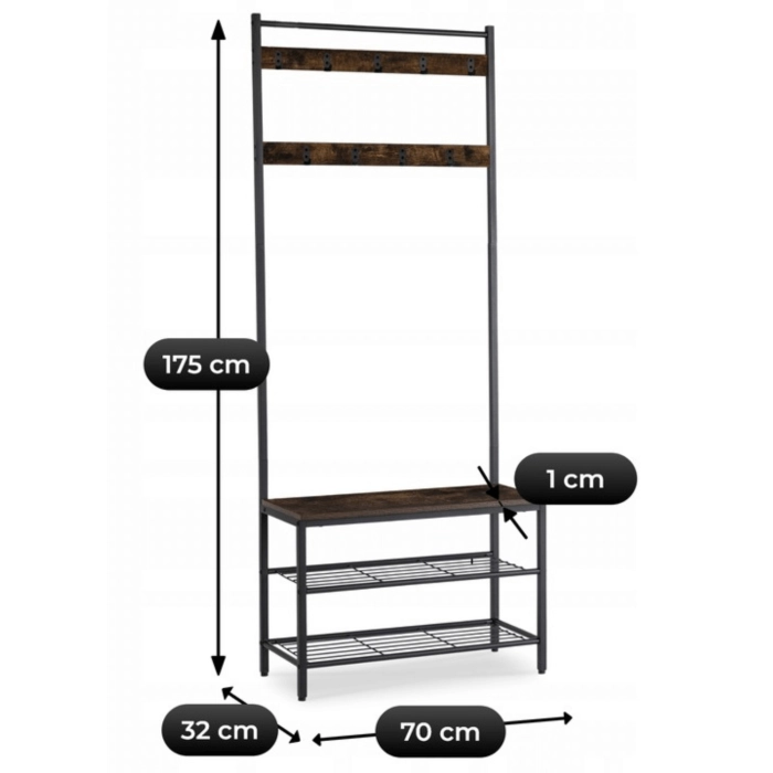 Wieszak Do Przedpokoju JETT 70 cm z Półkami Dąb Rustykalny/Czarny