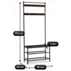 Wieszak Do Przedpokoju JETT 70 cm z Półkami Dąb Rustykalny/Czarny