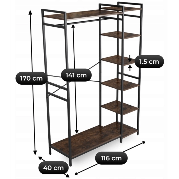 Wieszak Do Przedpokoju PIPER 116 cm z Półkami Dąb Rustykalny/Czarny