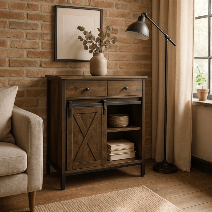 Komoda z Szufladami COLE 70 cm Dąb Rustykalny/Czarny