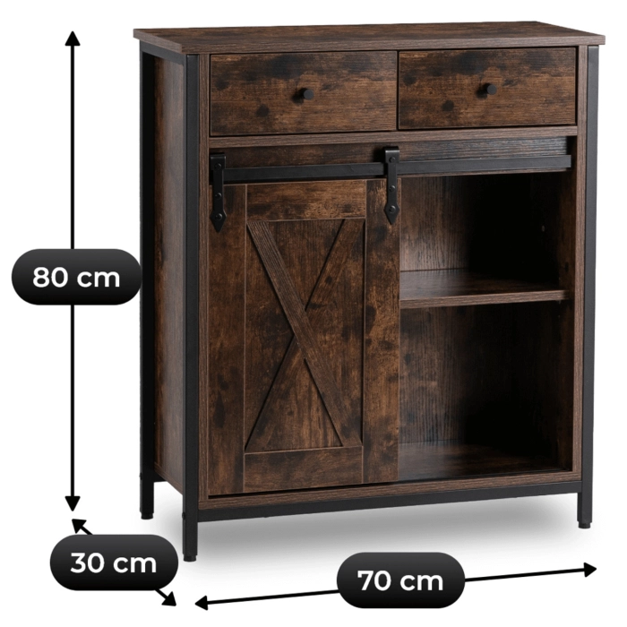 Komoda z Szufladami COLE 70 cm Dąb Rustykalny/Czarny