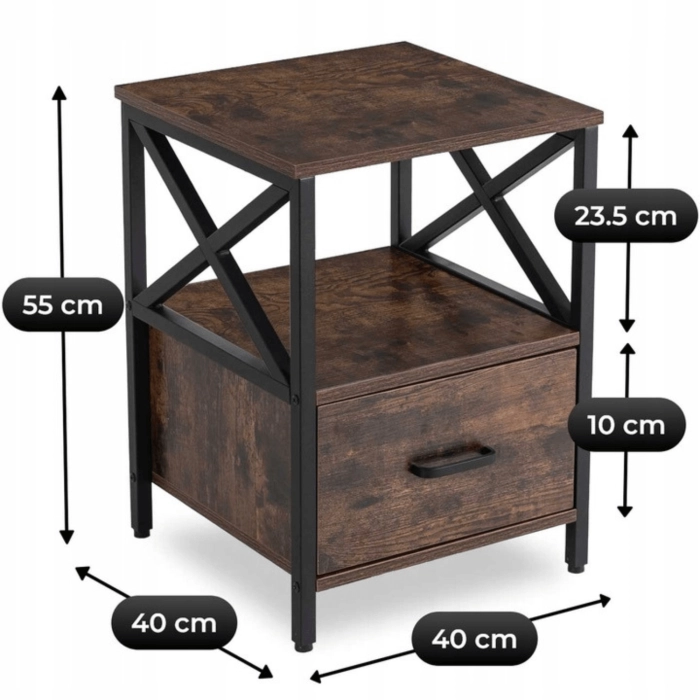 Szafka Nocna LOGAN 40 cm Dąb Rustykalny/Czarny