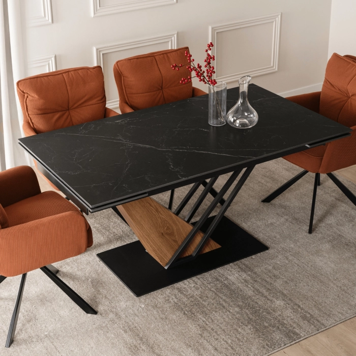 Stół REX Ceramiczny Rozkładany 160-220 cm Czarny Marmur/Orzech