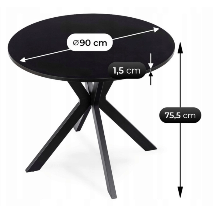 Stół LAUREN 90 cm Czarny