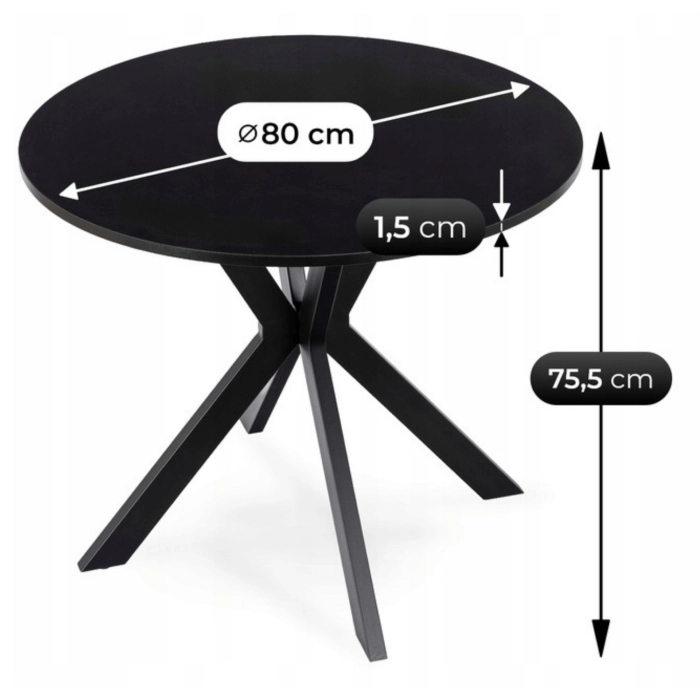 Stół LAUREN 80 cm Czarny