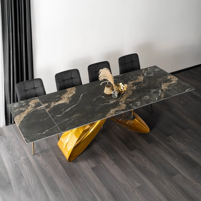 Stół LUIGI Ceramiczny Rozkładany 160-240 cm Czarno-Złoty Marmur/Złoty