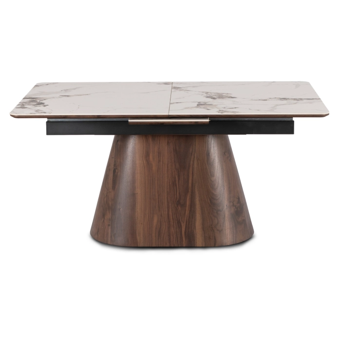 Stół LIZBONA Ceramiczny Rozkładany 160-200 cm Biały Marmur/Orzech