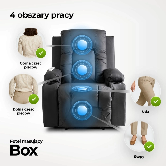 Fotel Rozkładany Masujący BOX Czarny Ekoskóra