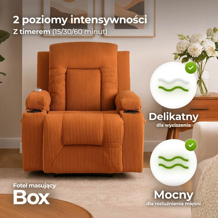 Fotel Rozkładany Masujący BOX Rudy Sztruksowy