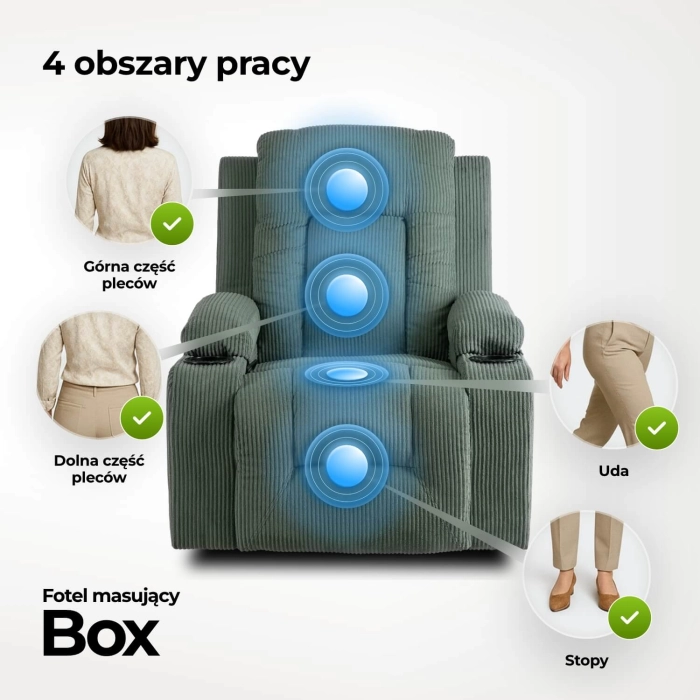 Fotel Rozkładany Masujący BOX Zielony Sztruksowy