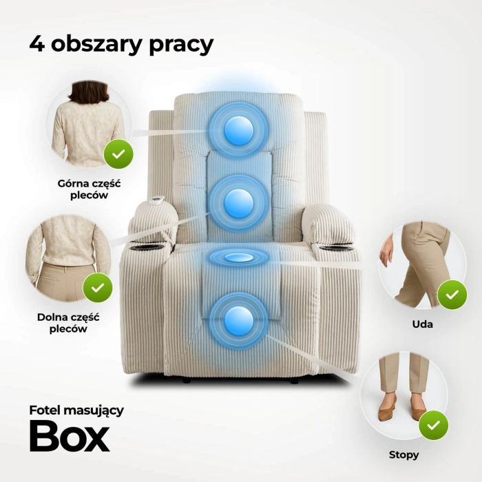 Fotel Rozkładany Masujący BOX Beżowy Sztruksowy