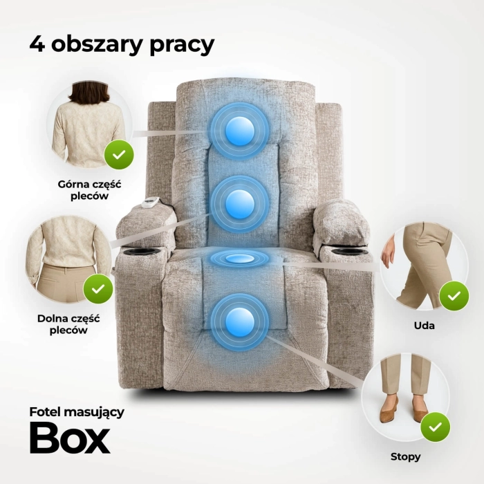 Fotel Rozkładany Masujący BOX Beżowy Welurowy