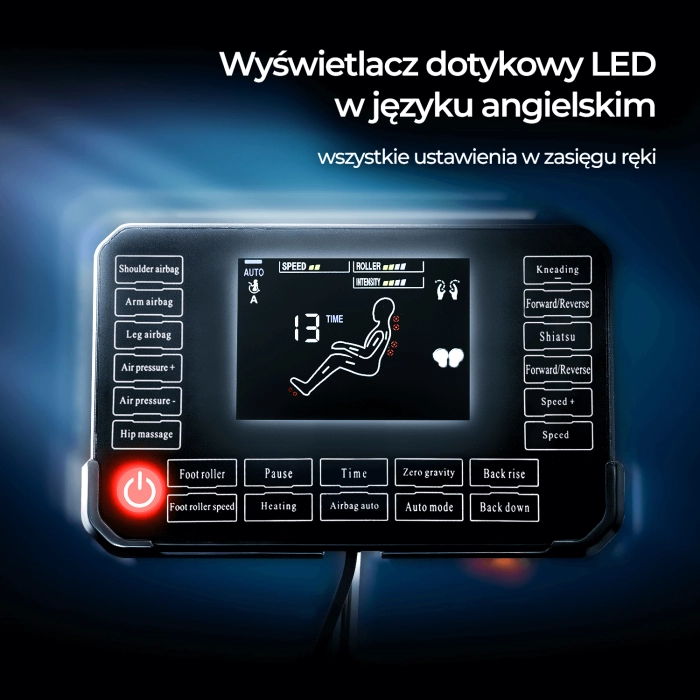 Fotel Masujący VX MAX Szary Ekoskóra Angielskie Menu