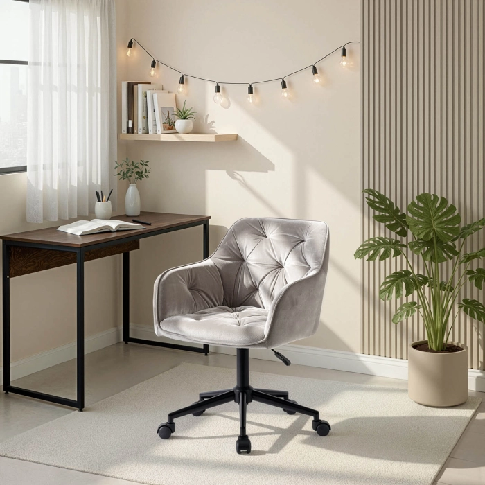 Fotel Obrotowy KONOR Szary/Czarny Welurowy