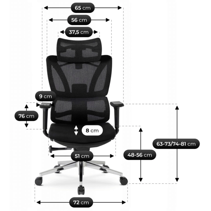 Fotel Obrotowy DELSIN Ergonomiczny Czarny Z Podnóżkiem