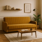 Zestaw 2x Sofa Rozkładana PORTO Musztardowa Welurowa
