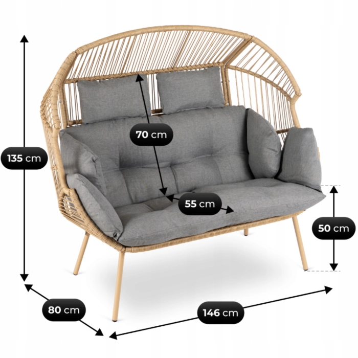 Sofa Ogrodowa Dwuosobowa KORYNT Szary