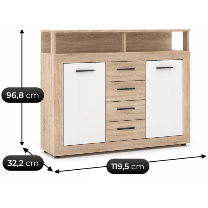 Komoda BLAGO MIDI B 119,5 cm Dąb Sonoma/Biały