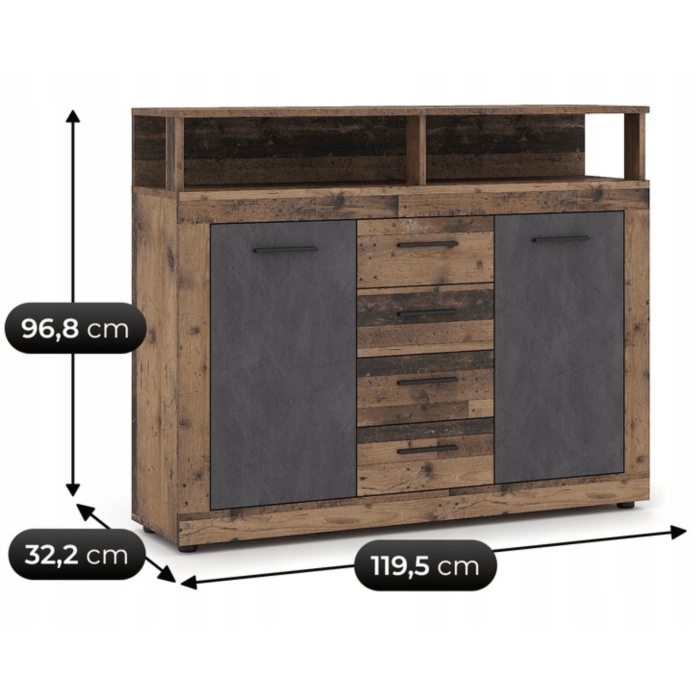 Komoda BLAGO MIDI B 119,5 cm Ciemny Dąb/Czarny