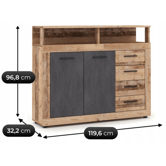 Komoda BLAGO MIDI A 119,6 cm Surowy Dąb/Czarny