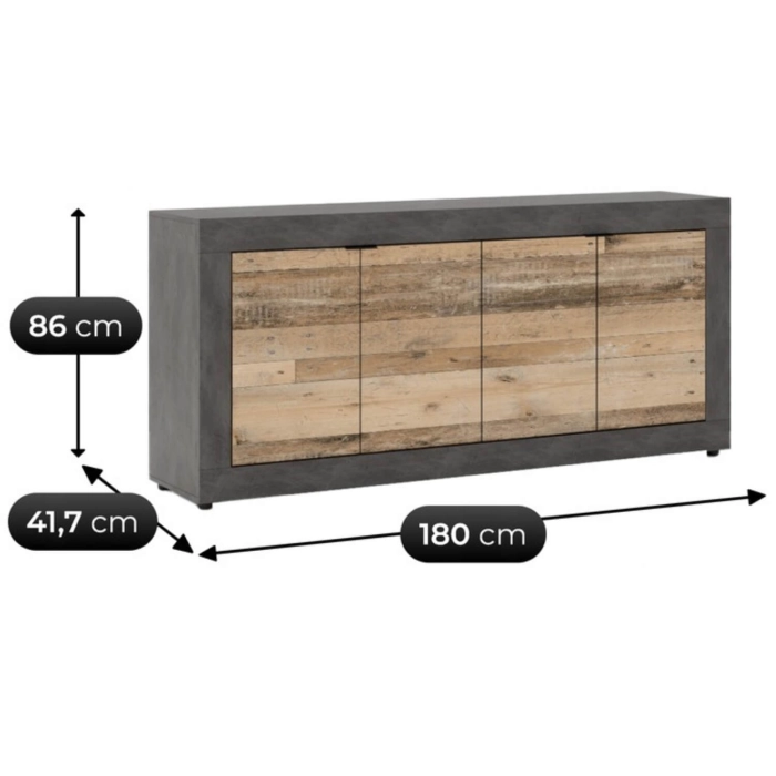 Komoda BLAGO 180 cm Surowy Dąb/Czarny