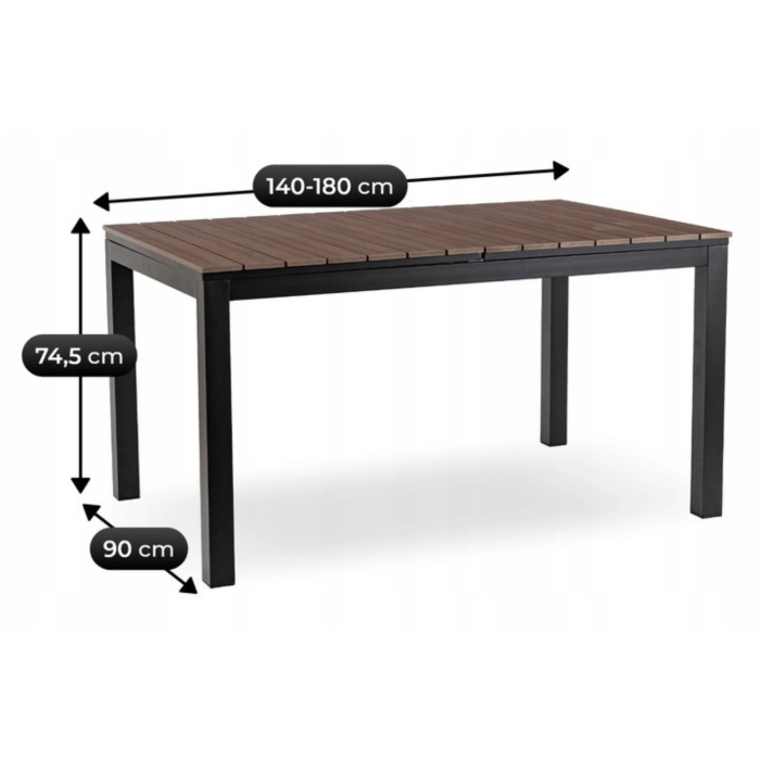 Stół Ogrodowy ARGOS 140-180 cm Orzech/Czarny