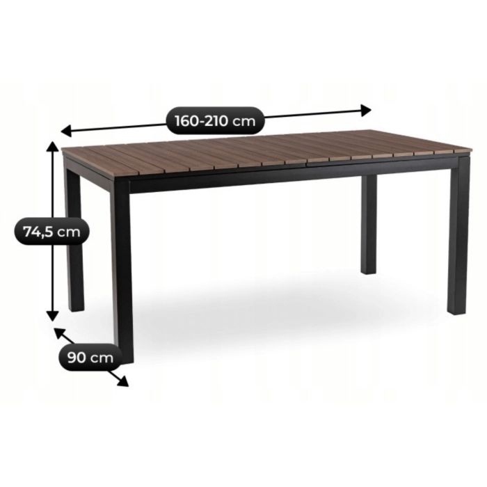 Stół Ogrodowy ARGOS 160-210 cm Orzech/Czarny