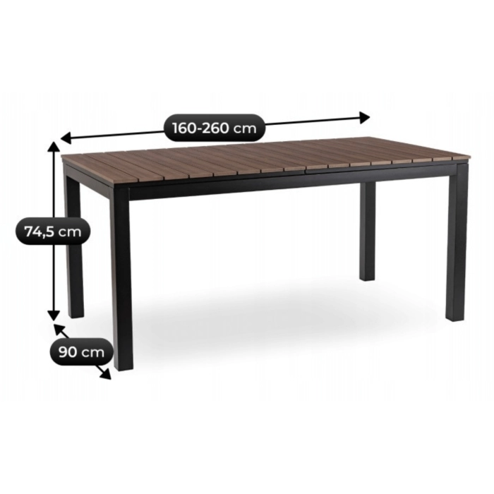 Stół Ogrodowy ARGOS 160-260 cm Orzech/Czarny