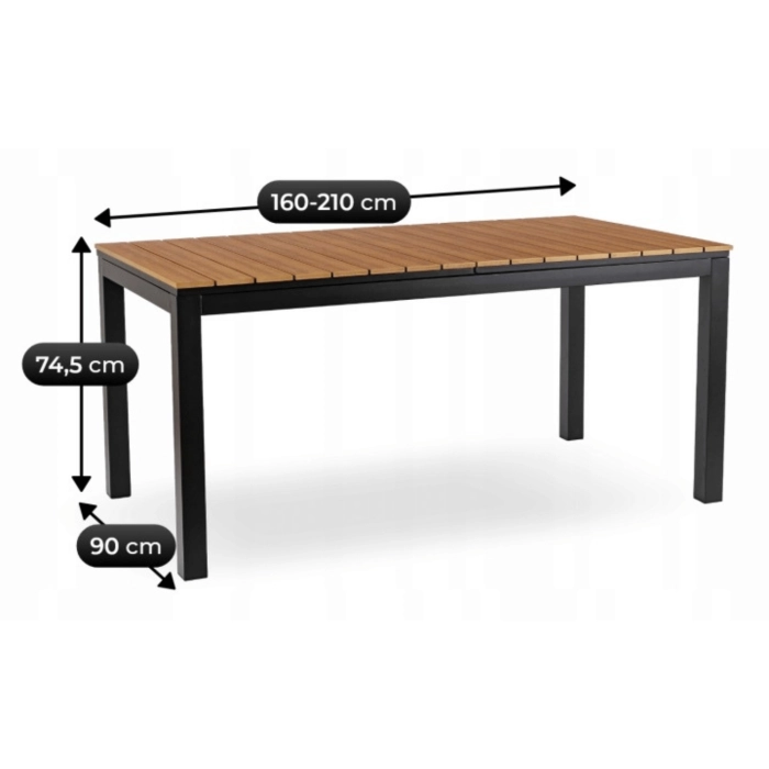 Stół Ogrodowy ARGOS 160-210 cm Dąb/Czarny