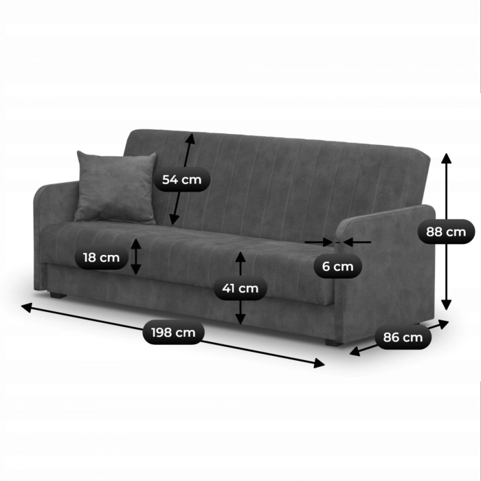 Sofa Rozkładana PORTO Szara Welurowa