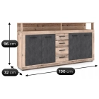 Komoda BLAGO 190 cm Surowy Dąb/Czarny