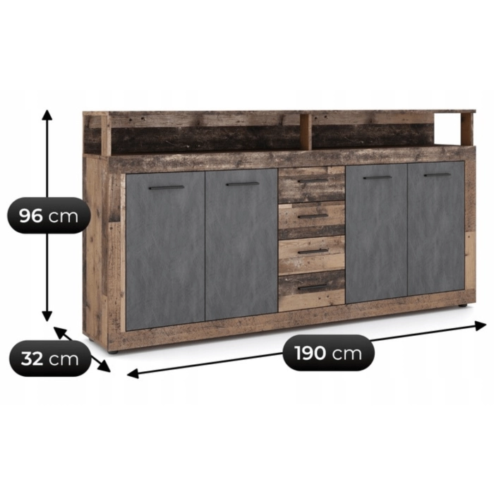 Komoda BLAGO 190 cm Ciemny Dąb/Czarny