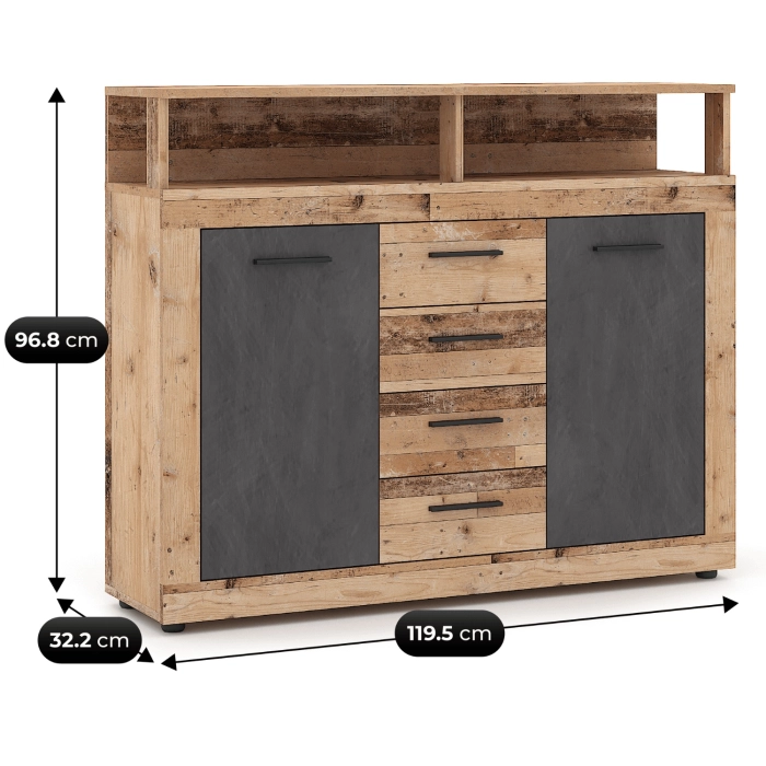 Komoda BLAGO MIDI B 119,5 cm Surowy Dąb/Grafit