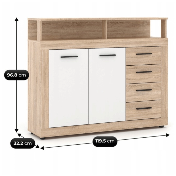 Komoda BLAGO MIDI A 119,5 cm Dąb Sonoma/Biały