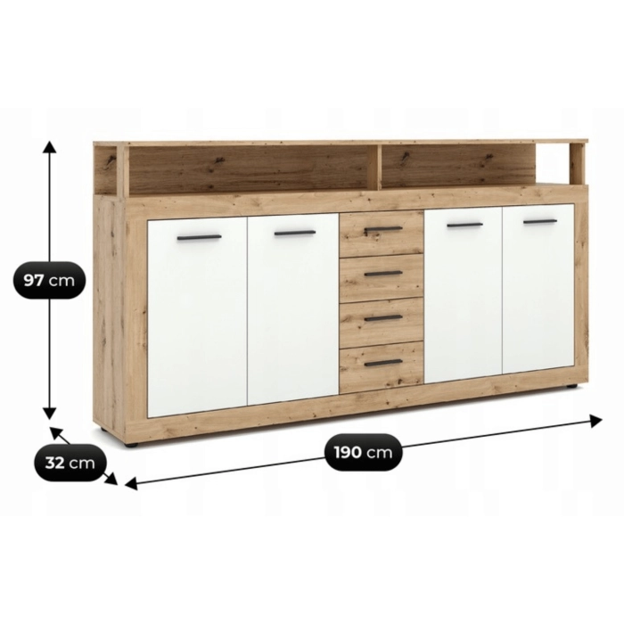 Komoda BLAGO 190 cm Dąb Artisan/Biały
