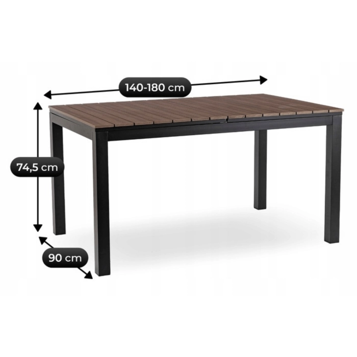 Zestaw Mebli Ogrodowych Stół ARGOS 140-180 cm Orzech i 6 Foteli FRESNO Czarnych
