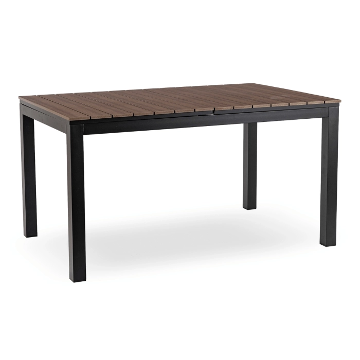 Zestaw Mebli Ogrodowych Stół ARGOS 140-180 cm Orzech i 6 Foteli FRESNO Czarnych