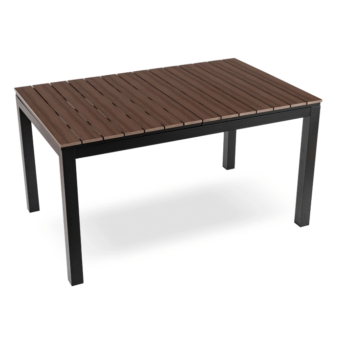 Zestaw Mebli Ogrodowych Stół ARGOS 160-260 cm Orzech i 6 Foteli FRESNO Czarnych