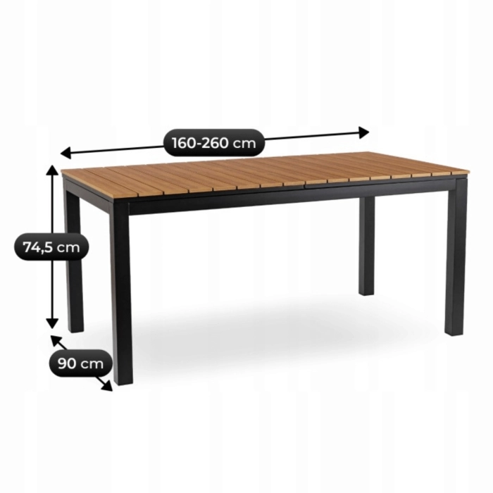 Stół Ogrodowy ARGOS 160-260 cm Dąb/Czarny