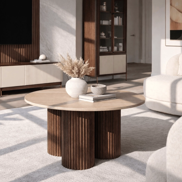 Stolik CARTAGENA 80 cm Trawertyn/Orzech