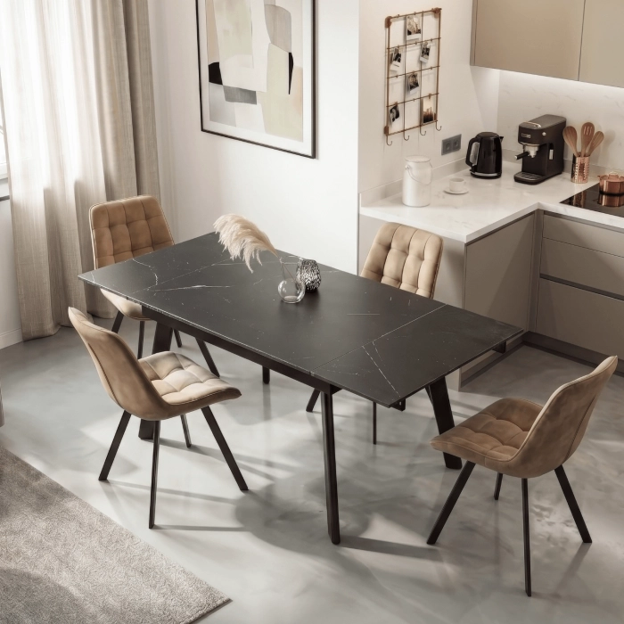 Stół LARES Ceramiczny Rozkładany 90-150 cm Czarny Marmur/Czarny