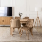 Zestaw Stół SKUBI 120-160 cm Dąb Artisan i 4 Krzesła RODRI Beżowe