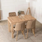 Zestaw Stół SKUBI 120-160 cm Dąb Artisan i 4 Krzesła RODRI Beżowe