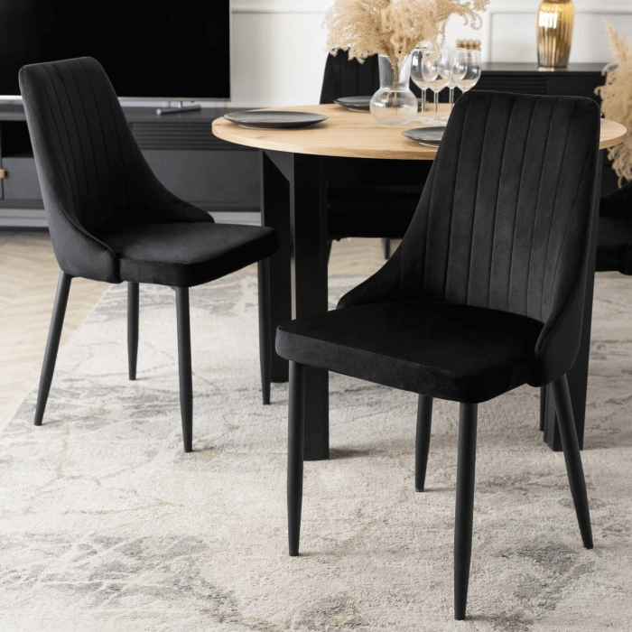 Zestaw Stół HARRY 102-142 cm Dąb Artisan/Czarny i 4 Krzesła BARI Czarne