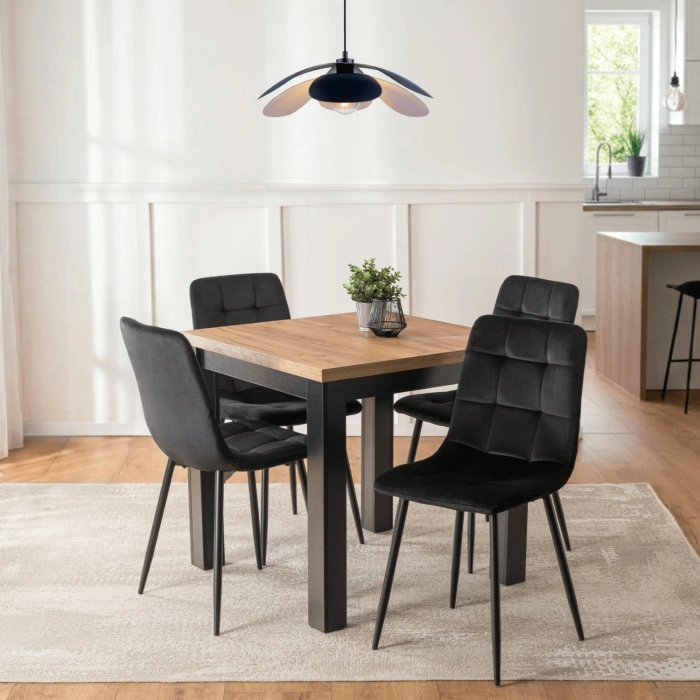 Zestaw Stół MAX 80-160 cm Dąb Craft/Czarny i 4 Krzesła PERU Czarne