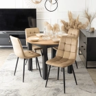 Zestaw Stół HARRY 102-142 cm Dąb Craft/Czarny i 4 Krzesła PERU Beżowe