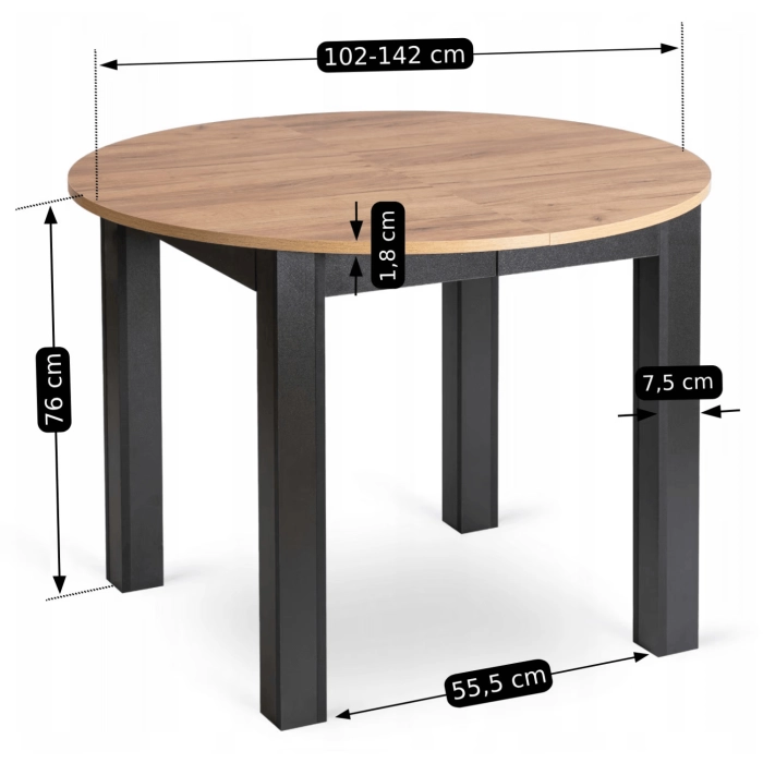 Zestaw Stół HARRY 102-142 cm Dąb Craft/Czarny i 6 Krzeseł PERU Beżowych