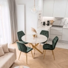 Zestaw Stół BALI 100 cm Biały Marmur/Złoty i 4 Krzesła LUCKY Zielone ze Złotą Nogą